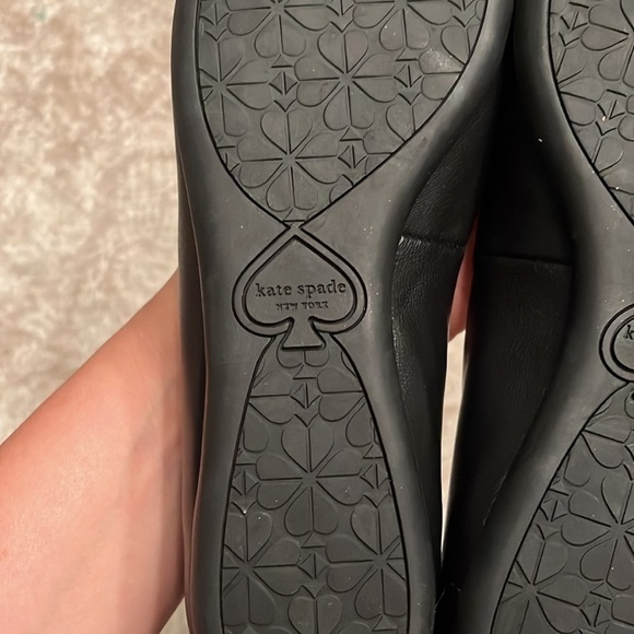 Brand New Kate Spade Genuine Leather Black Flats Slip On Shoes Silver Tone Logo - Picture 13 of 15